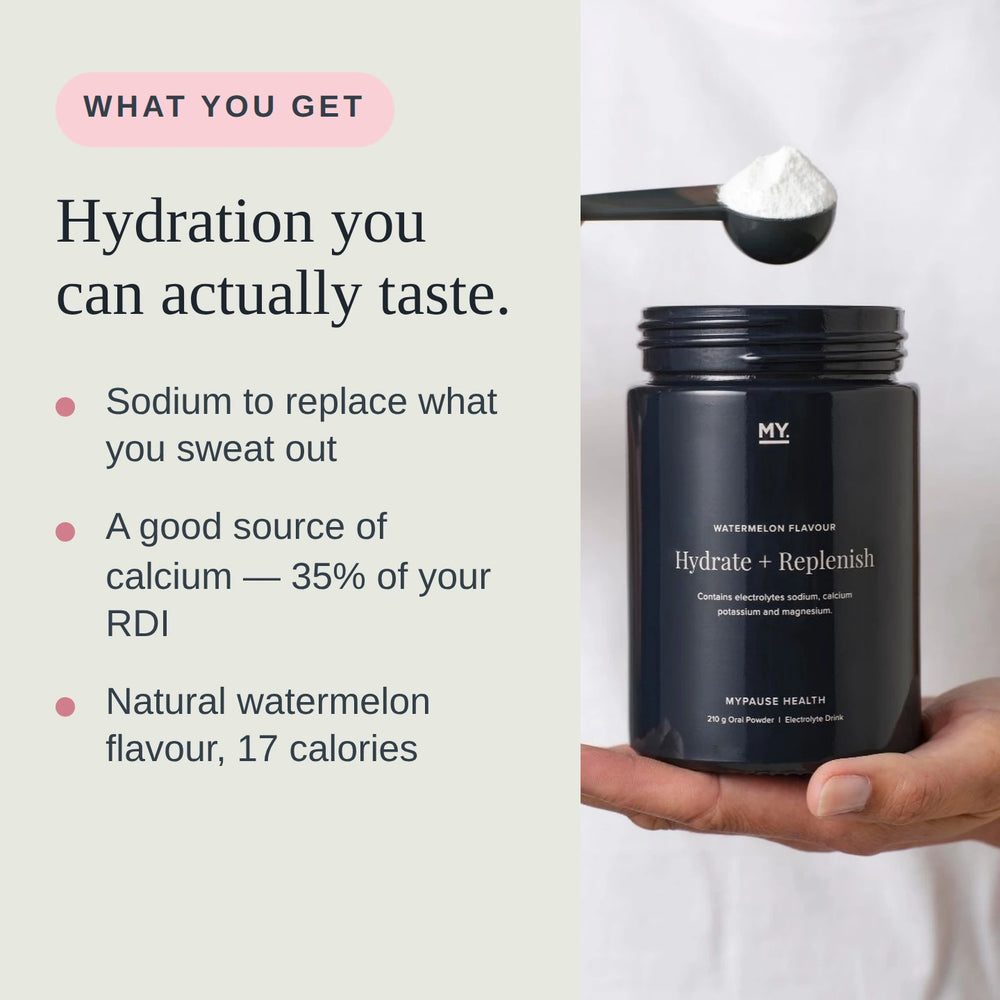 Hydrate + Replenish gives sodium, a good source of calcium and natural watermelon flavour.