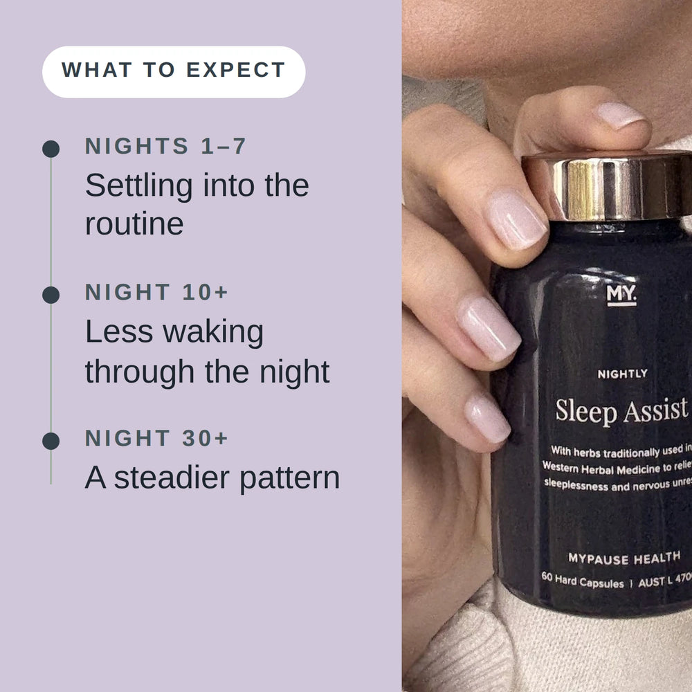 What to expect from Sleep Assist over nights one to seven, ten and thirty.