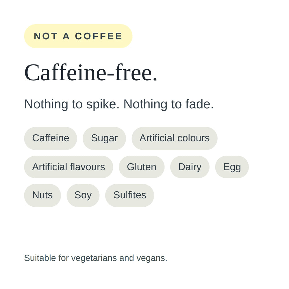 B Energy Complex is caffeine-free and contains no sugar, gluten, dairy, egg, nuts or soy.
