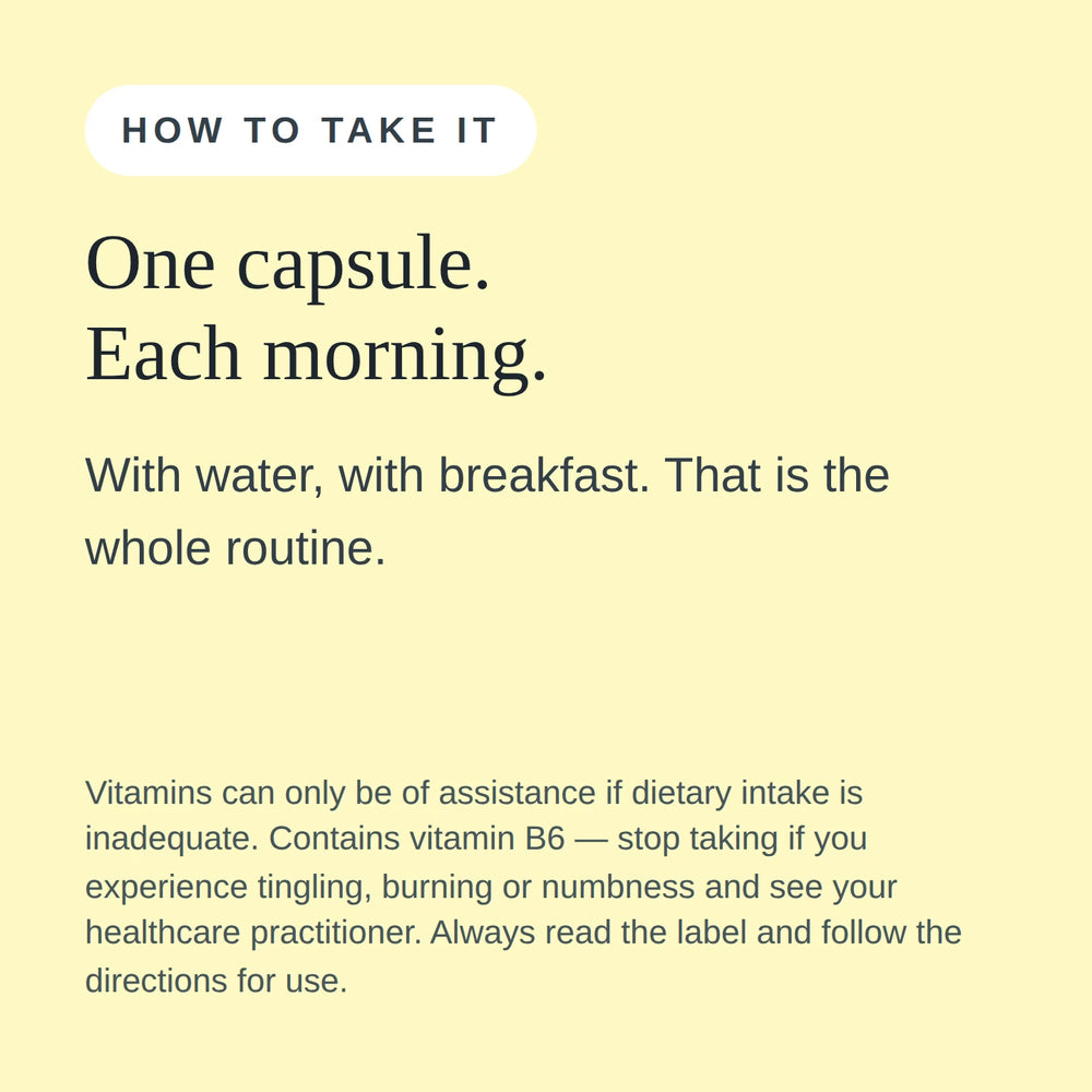 Take one B Energy Complex capsule each morning with water.