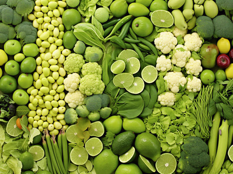 Fresh green peas, beans and other high-fibre vegetables