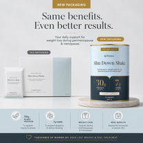 Same benefits, even better results: the MyPause Slim Down Shake range in its new packaging.