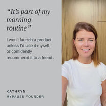 MyPause founder Kathryn holds Hormone Balance Plus and explains why it is part of her morning routine.